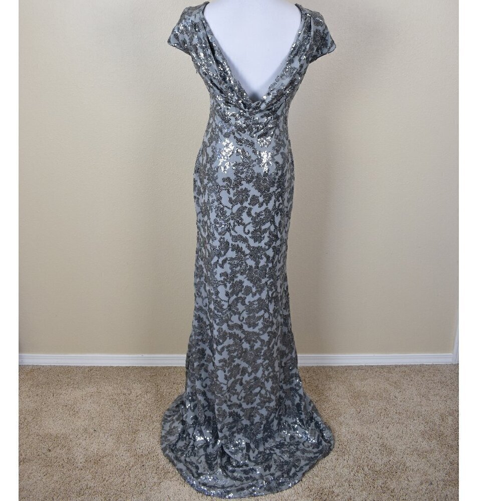 Calvin Klein Silver Sequin Cap Sleeve Backless Long Formal Dress 6 - Picture 5 of 10
